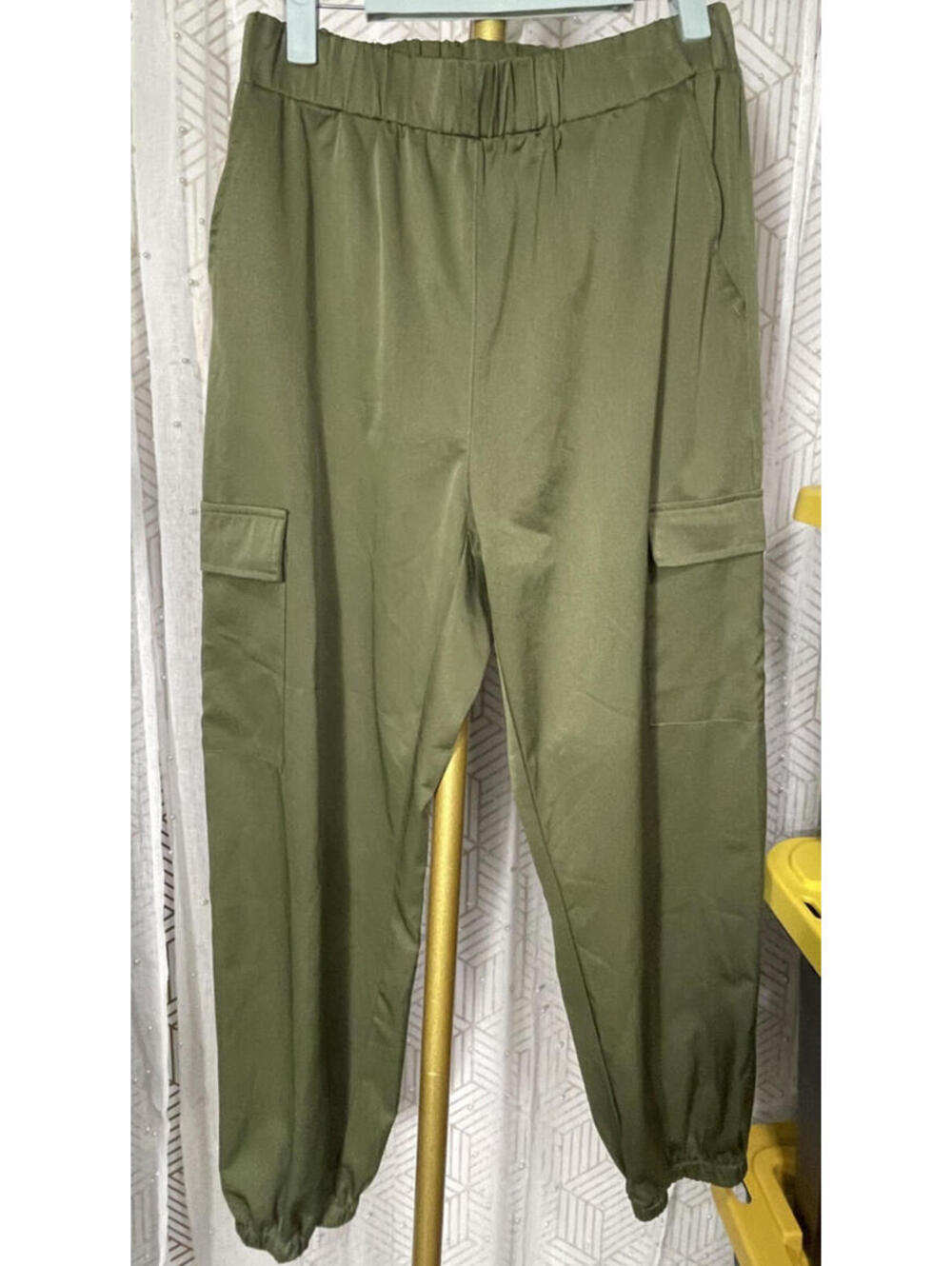 Grace Karin Women's Cargo Joggers Green High Waist Utility Pants Army Casual M/L
